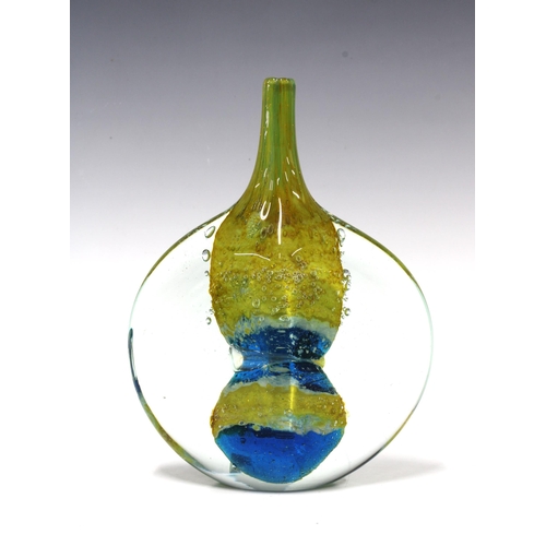 117 - Mdina lollipop blue and green glass vase, designed by Michael Harris, signed Mdina to base, 18cm