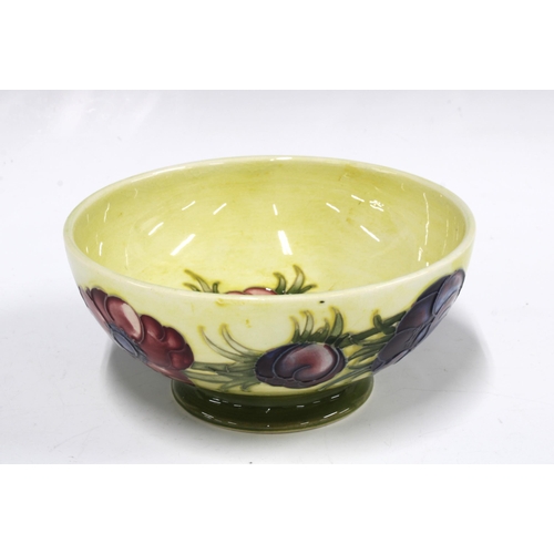 119 - Moorcroft anemone pattern bowl, yellow ground and plain circular footrim, with impressed marks and f... 