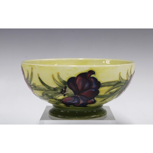 119 - Moorcroft anemone pattern bowl, yellow ground and plain circular footrim, with impressed marks and f... 