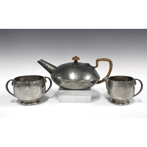 120 - Tudric pewter three piece tea set, pattern 01216, 9cm (3)