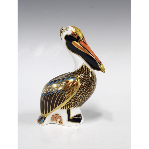 133 - Royal Crown Derby Imari paperweight in the form of a Brown Pelican, gold stopper and dated 1998, wit... 