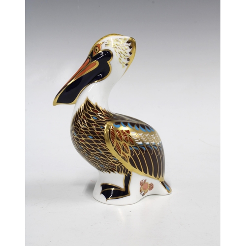 133 - Royal Crown Derby Imari paperweight in the form of a Brown Pelican, gold stopper and dated 1998, wit... 