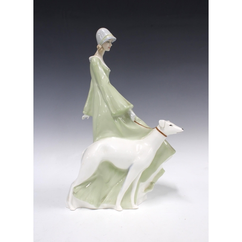 141 - Royal Doulton Reflections 'Strolling' HN3073 figure with dog, designed by Adrian Hughes, 34cm