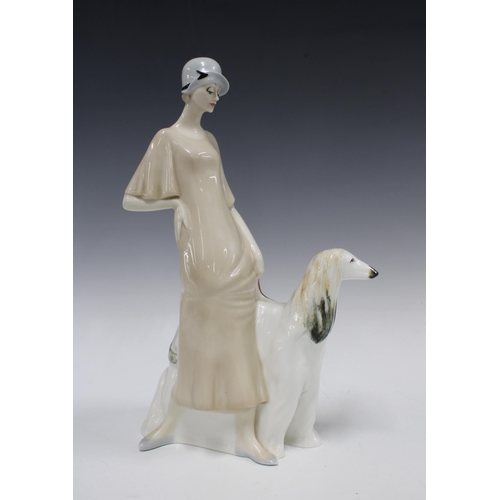 142 - Royal Doulton Reflections 'Promenade' HN 3072 woman with afghan hound, designed by Adrian Hughes, 33... 