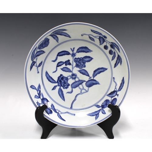 145 - Chinese blue and white floral dish / shallow bowl, 26cm