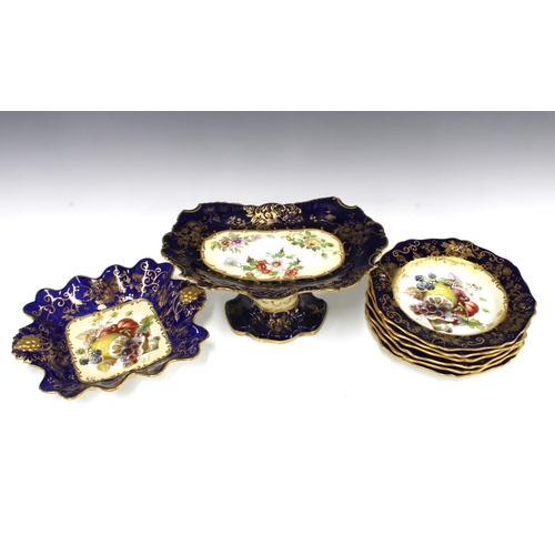 146 - Early 20th century Hammersley & Co dessert service comprising a set of six fruit decorated plates, w... 