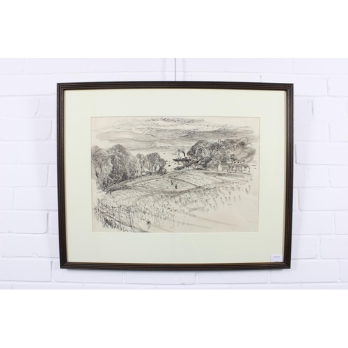 186 - DAVID MACBETH SUTHERLAND R.S.A. (SCOTTISH 1883-1974), WESTER ROSS - HARVEST TIME, pen & wash, framed... 