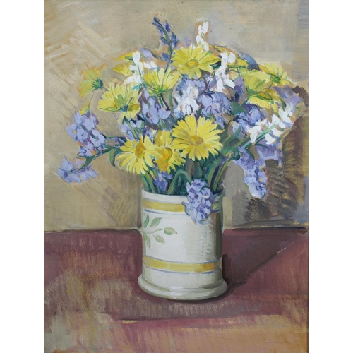 187 - Attributed to DOROTHY JOHNSTONE A.R.S.A (SCOTTISH 1892-1980), STILL LIFE FLOWERS IN YELLOW AND WHITE... 