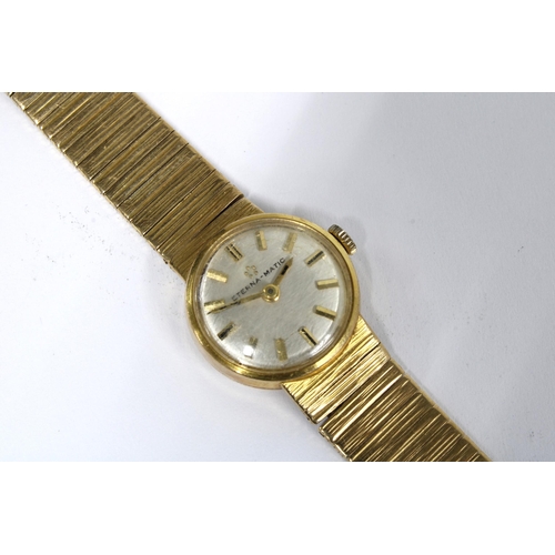 25 - Ladies vintage 9ct gold Eterna wristwatch on a 9ct gold textured bracelet strap, with original box