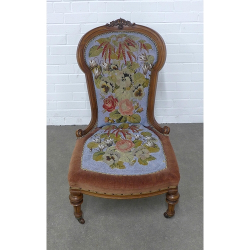 253 - Victorian mahogany framed nursing chair with tapestry upholstered back and seat, 60 x 95 x 50cm.