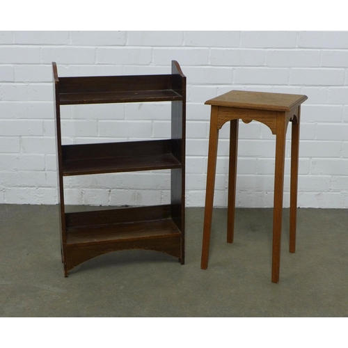 254 - Edwardian open bookcase together with an Arts & Crafts oak side table / jardiniere plant stand, 41 x... 