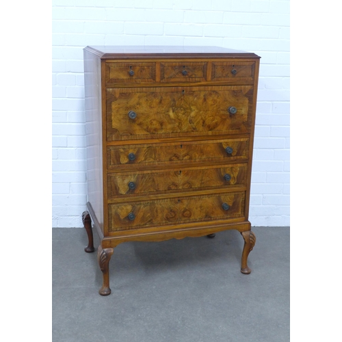 259 - Queen Anne style walnut secretaire chest, rectangular top above three short drawers and a fall front... 