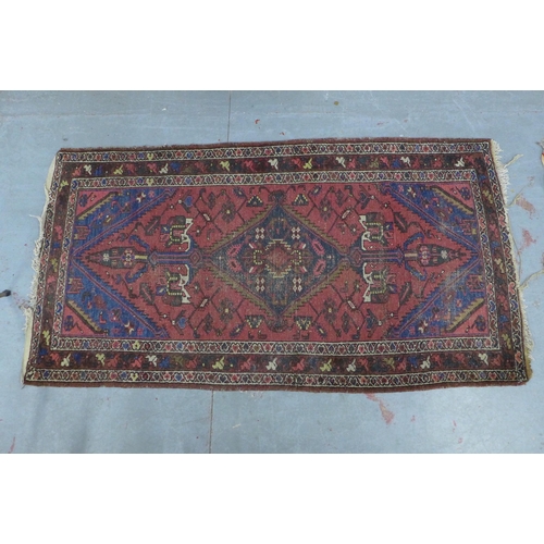 273 - Persian rug with blue and red field, 207 x 110cm.