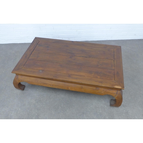 284 - Chinese hardwood 'Kang' style low coffee table, 128 x 35 x 78cm.