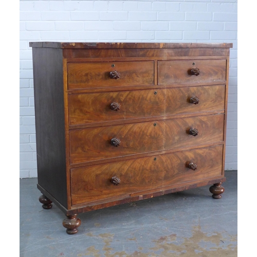 293 - 19th century mahogany bow front chest of drawers, 112 x 110 x 58cm. (a/f with some veneer loss)