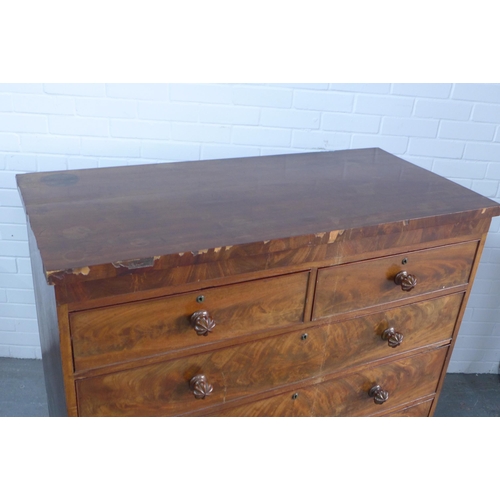 293 - 19th century mahogany bow front chest of drawers, 112 x 110 x 58cm. (a/f with some veneer loss)