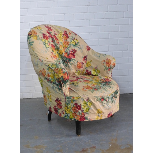 295 - Country House upholstered armchair, with loose floral cover and  an ornamental garden pattern beneat... 