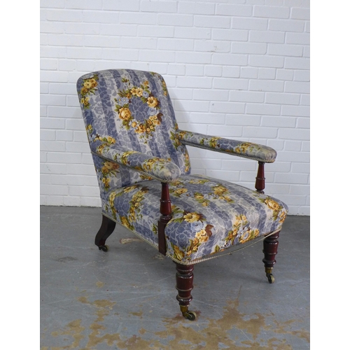 296 - 19th century Country House armchair, with later blue an yellow floral upholstery, 68 x 94 x 60cm.