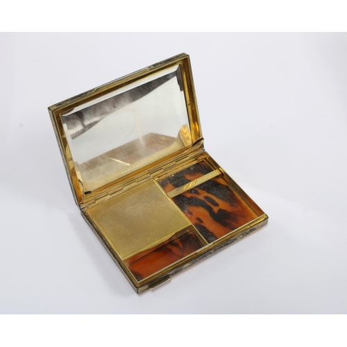 30 - Italian tortoiseshell and silver gilt powder compact, stamped 800, 10 x 7.5cm