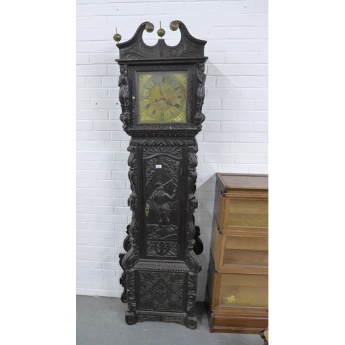 301 - 19th century carved oak longcase clock, (A/F) 70 x 214 x 27cm.