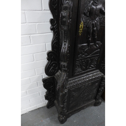 301 - 19th century carved oak longcase clock, (A/F) 70 x 214 x 27cm.