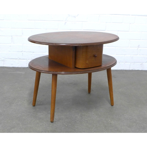 307 - Vintage oval two tier sewing table, 60 x 47 x 44cm.