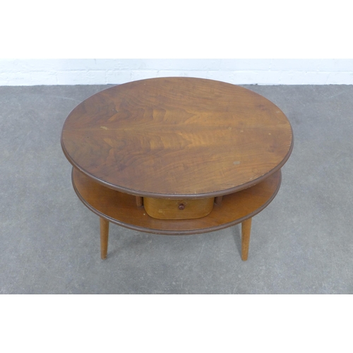 307 - Vintage oval two tier sewing table, 60 x 47 x 44cm.