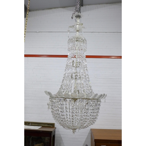 315 - A large glass tent and bag chandelier, 76 x 160cm (approx) (a/f some losses and light chips)