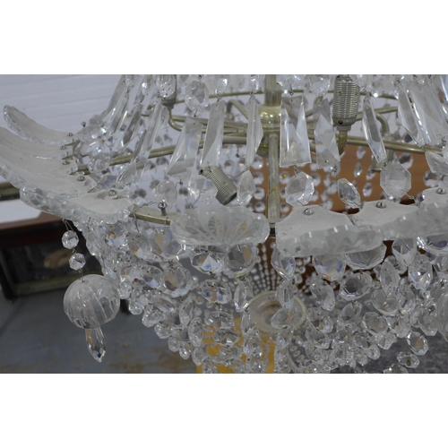 315 - A large glass tent and bag chandelier, 76 x 160cm (approx) (a/f some losses and light chips)