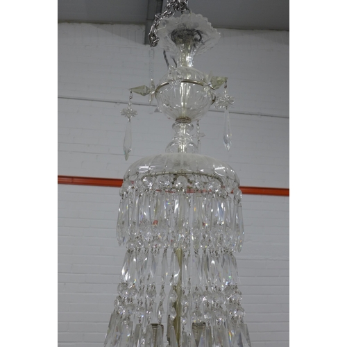 315 - A large glass tent and bag chandelier, 76 x 160cm (approx) (a/f some losses and light chips)