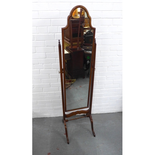 316 - 20th century mahogany cheval mirror, 44 x 163cm.