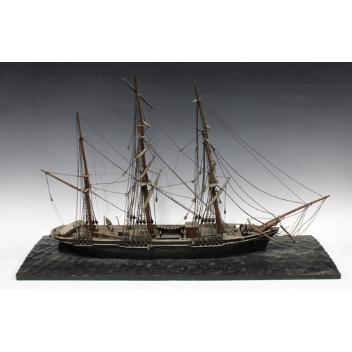 352 - A model ship on a wooden base, 73 x 46cm