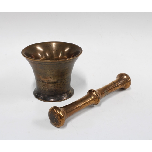 374 - Bronze mortar and pestle, mortar 9cm pestle 21cm