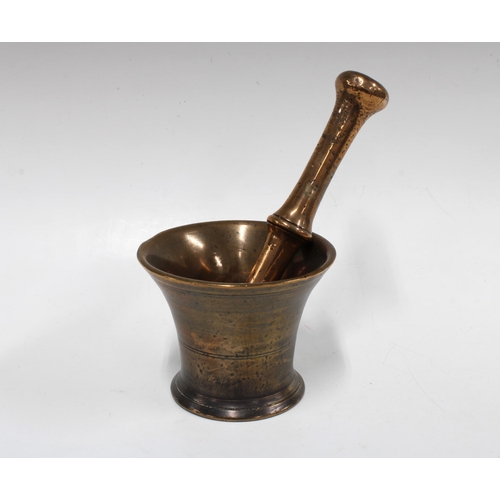 374 - Bronze mortar and pestle, mortar 9cm pestle 21cm