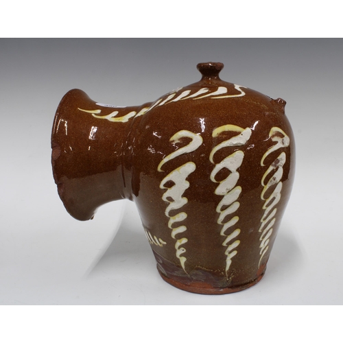 380 - A large slipware salt jar, 27cm, together with another smaller, a chamber pot, and a vintage cardboa... 