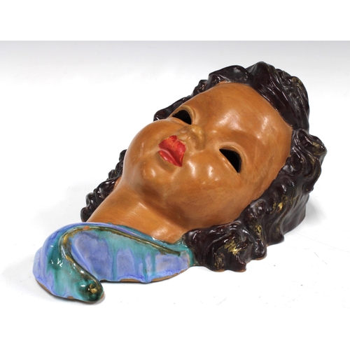 398 - Art Deco Austrian terracotta wall mask, made in Vienna, 16 x 24cm