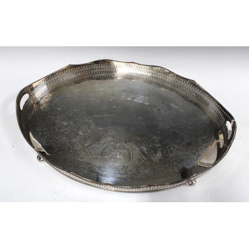 406 - A large silver plated tray, with pierced gallery edge, 62 x 42cm