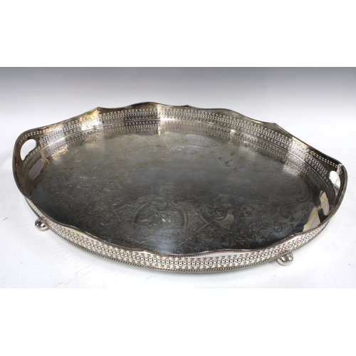 406 - A large silver plated tray, with pierced gallery edge, 62 x 42cm