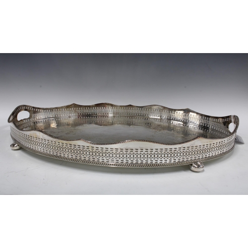 406 - A large silver plated tray, with pierced gallery edge, 62 x 42cm