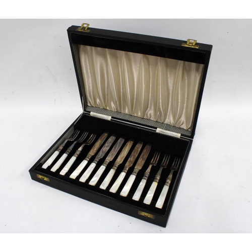 407 - Box containing a quantity of  Epns cased sets of cutlery, some with composite handles, a pewter trop... 