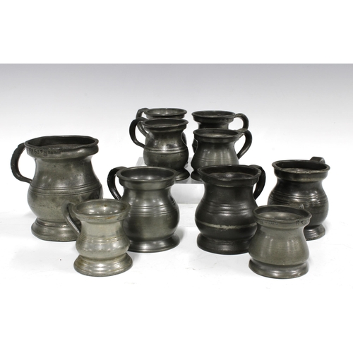 409 - Ten small pewter Gill tankards, tallest 8cm (10)