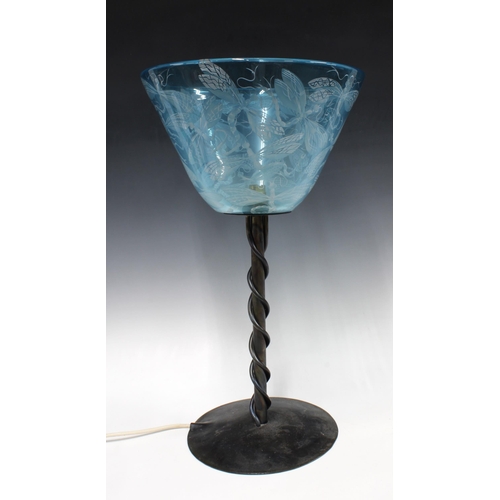 414 - Julia Linstead (British b.1966), a large contemporary blue glass dragonfly shade, unsigned,  32 x 19... 