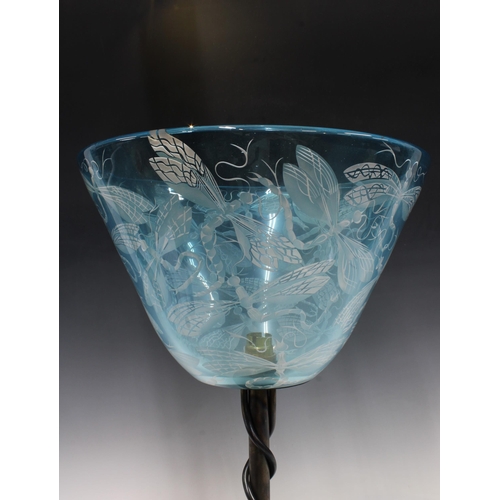 414 - Julia Linstead (British b.1966), a large contemporary blue glass dragonfly shade, unsigned,  32 x 19... 