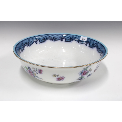 419 - Burslem, Staffordshire transfer pointed wash basin 41 x 13cm