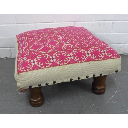 421 - An upholstered footstool on hardwood legs, 41 x 22 x 41cm