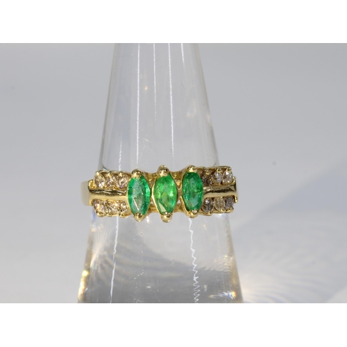 49 - 14ct gold diamond and emerald dress ring, stamped 14k, size M1/2