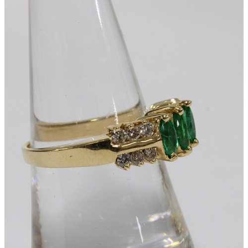 49 - 14ct gold diamond and emerald dress ring, stamped 14k, size M1/2