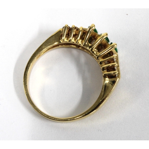 49 - 14ct gold diamond and emerald dress ring, stamped 14k, size M1/2