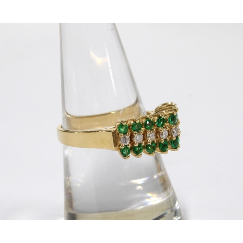 54 - 14ct gold diamond and emerald dress ring, stamped 14k & 585, size N