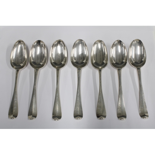 83 - Scottish provincial silver matched set of seven Aberdeen silver tablespoons,  Hanoverian pattern wit... 